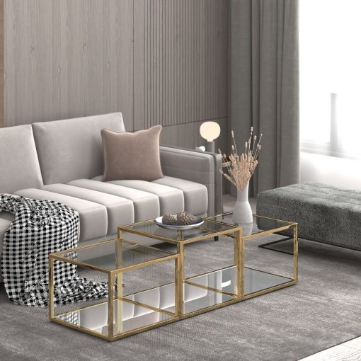 Casini 3pc Multi-Tier Coffee Table Set In Gold - Image 5