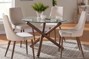 Alternative view of Rocca/Cora 5pc Dining Set In Walnut With Beige Chair