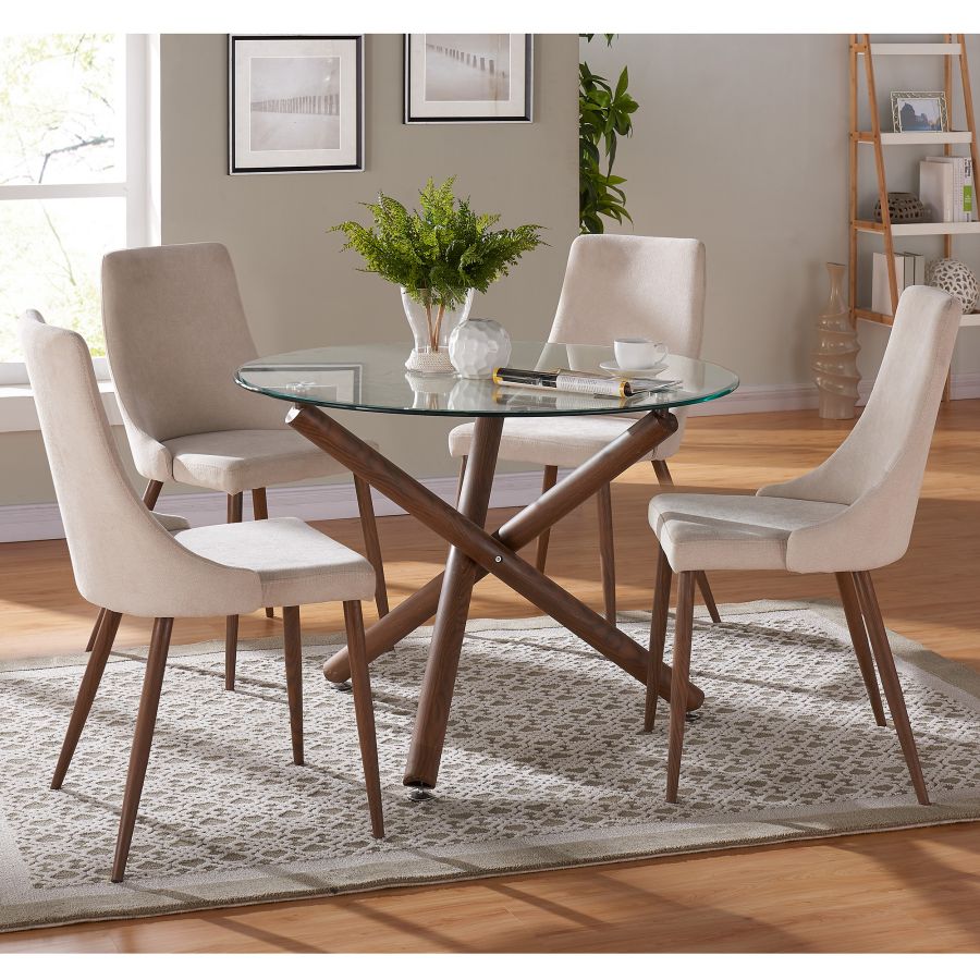 Rocca/Cora 5pc Dining Set In Walnut With Beige Chair - Image 2