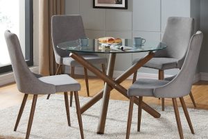 Rocca/Cora 5pc Dining Set In Walnut With Grey Chair