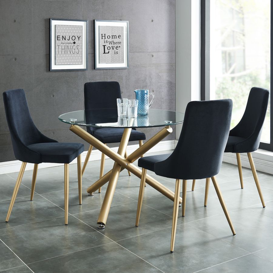 Carmilla 5pc Dining Set In Aged Gold With Black Chair - Image 2