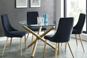 Carmilla 5pc Dining Set In Aged Gold With Black Chair