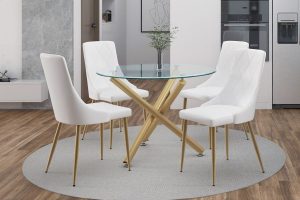 Carmilla/Antoine 5pc Dining Set In Aged Gold With White Chair