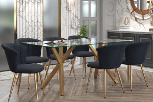 Alternative view of Stark/Orchid 7pc Dining Set In Aged Gold With Black Chair