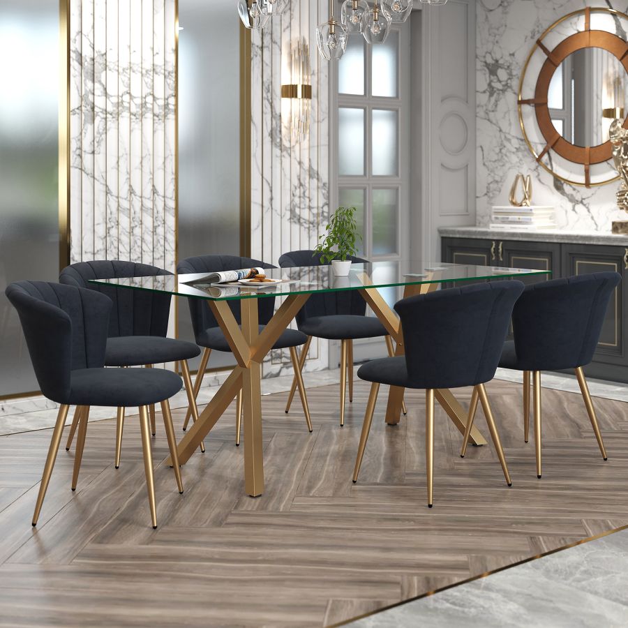 Stark/Orchid 7pc Dining Set In Aged Gold With Black Chair - Image 2