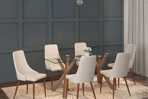 Stark/Cora 7pc Dining Set In Walnut With Beige Chair
