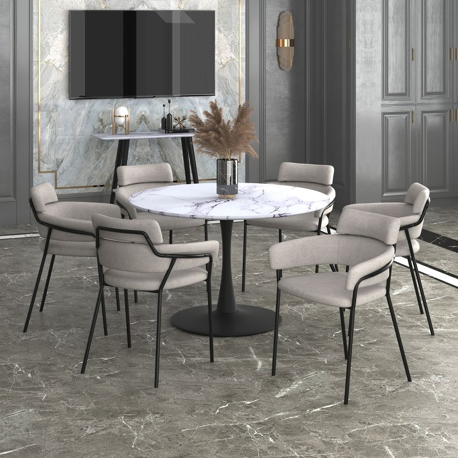 Zilo/Axel Large 7pc Dining Set In Black With Grey Chair