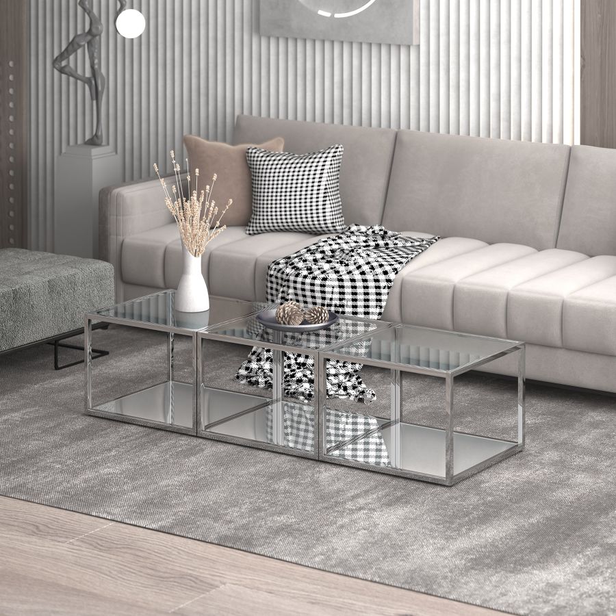 Casini 3pc Small Coffee Table Set In Silver - Image 4