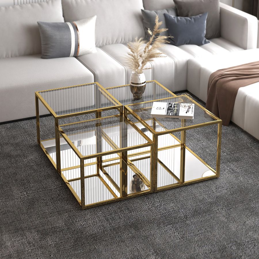Casini 4pc Multi-Tier Coffee Table Set In Gold - Image 5