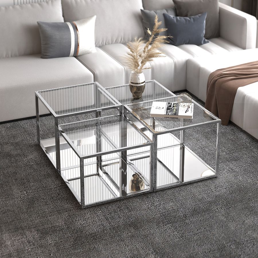Casini 4pc Multi-Tier Coffee Table Set In Silver - Image 5