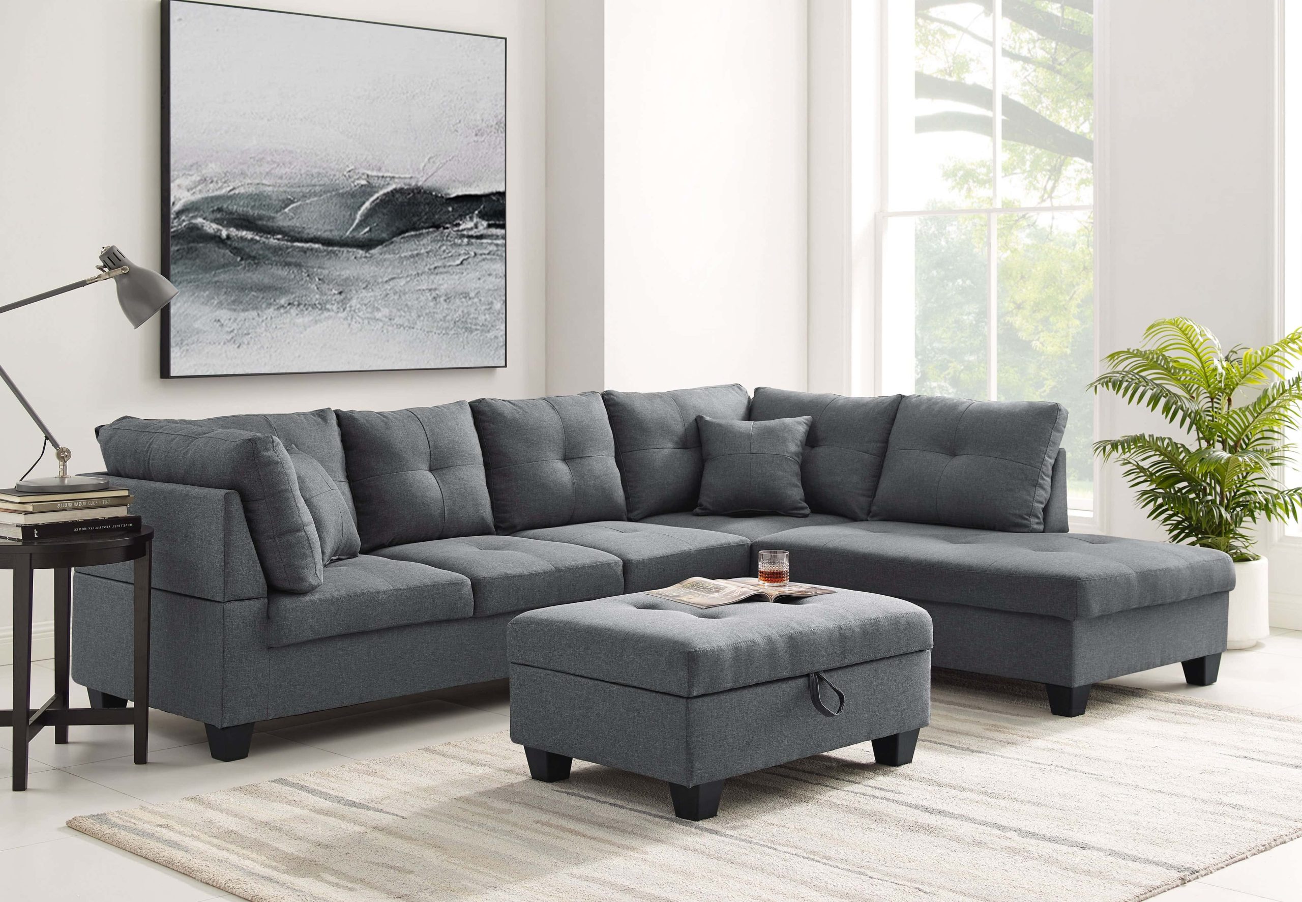 Sectional Sofa Grey With Ottoman