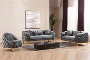 Vanessa Light Grey 3pc Sofa Set