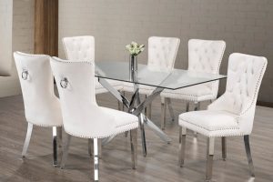 Emily 7 Piece Dining Set 4 Colors White , Black , Grey , Blue
