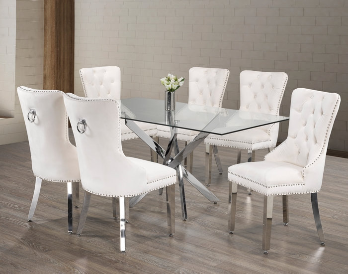 Emily 7 Piece Dining Set 4 Colors White , Black , Grey , Blue