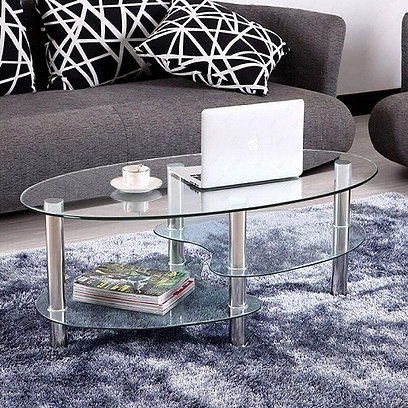 Clear Tempered Glass Oval Coffee Table - Image 2
