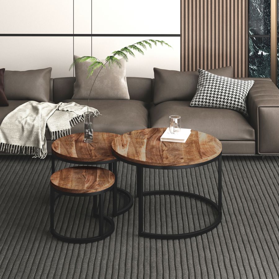 Darsh 3pc Coffee Table Set in Natural and Black - Image 8