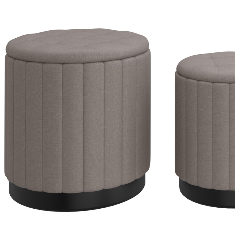Lexi 3pc Round Storage Ottoman Set in Warm Grey and Black - Image 3