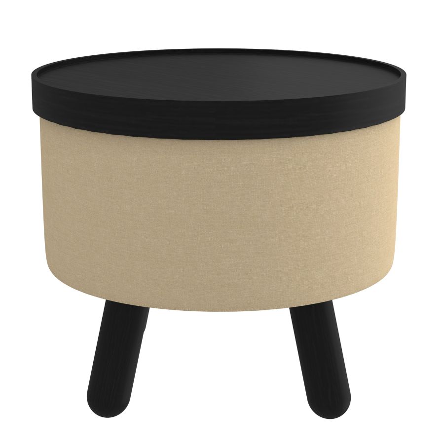 Betsy Round Storage Ottoman with Tray in Beige and Black - Image 7