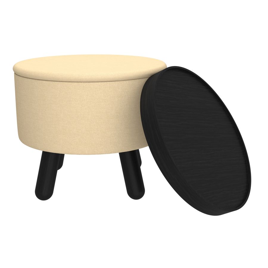 Betsy Round Storage Ottoman with Tray in Beige and Black - Image 6