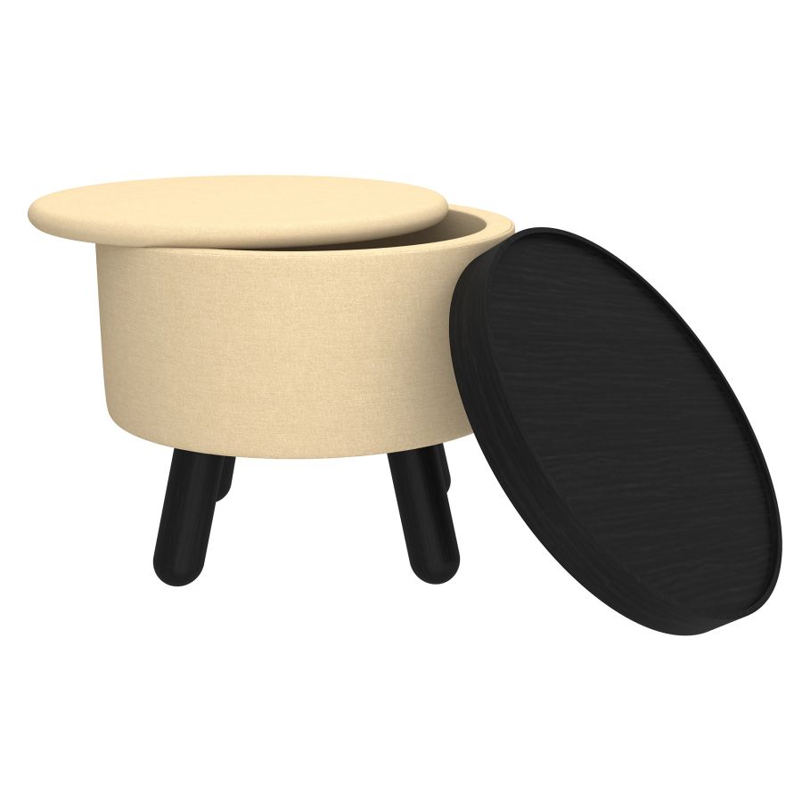 Betsy Round Storage Ottoman with Tray in Beige and Black - Image 5