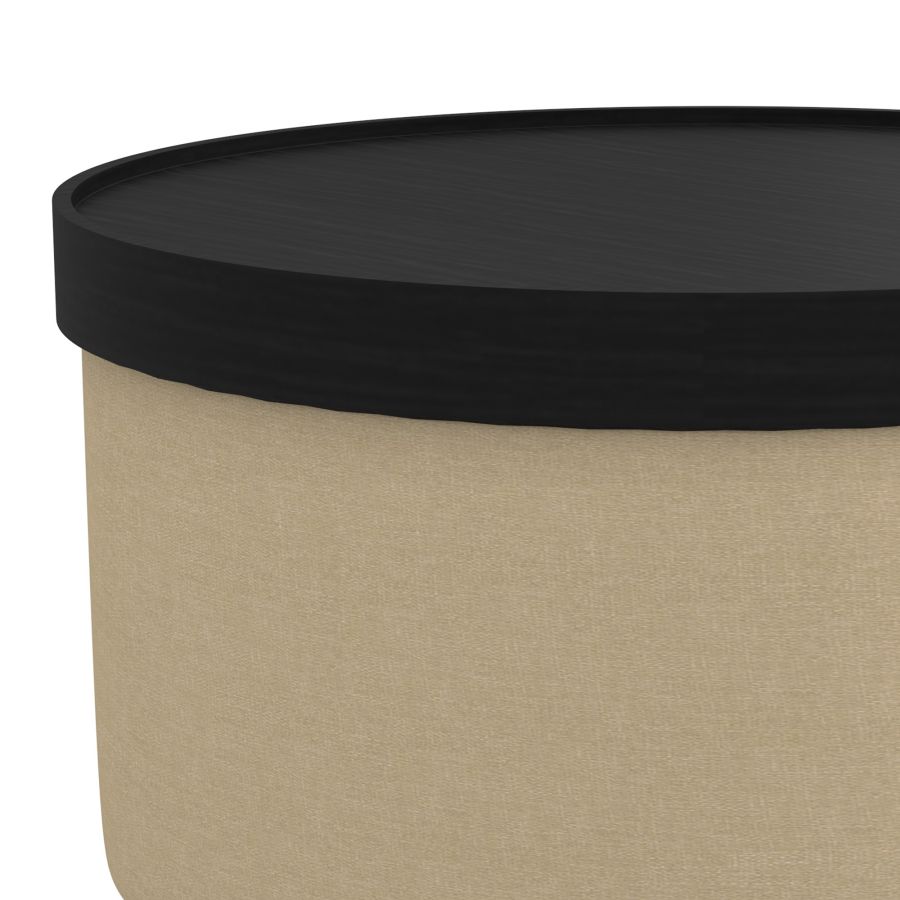 Betsy Round Storage Ottoman with Tray in Beige and Black - Image 3