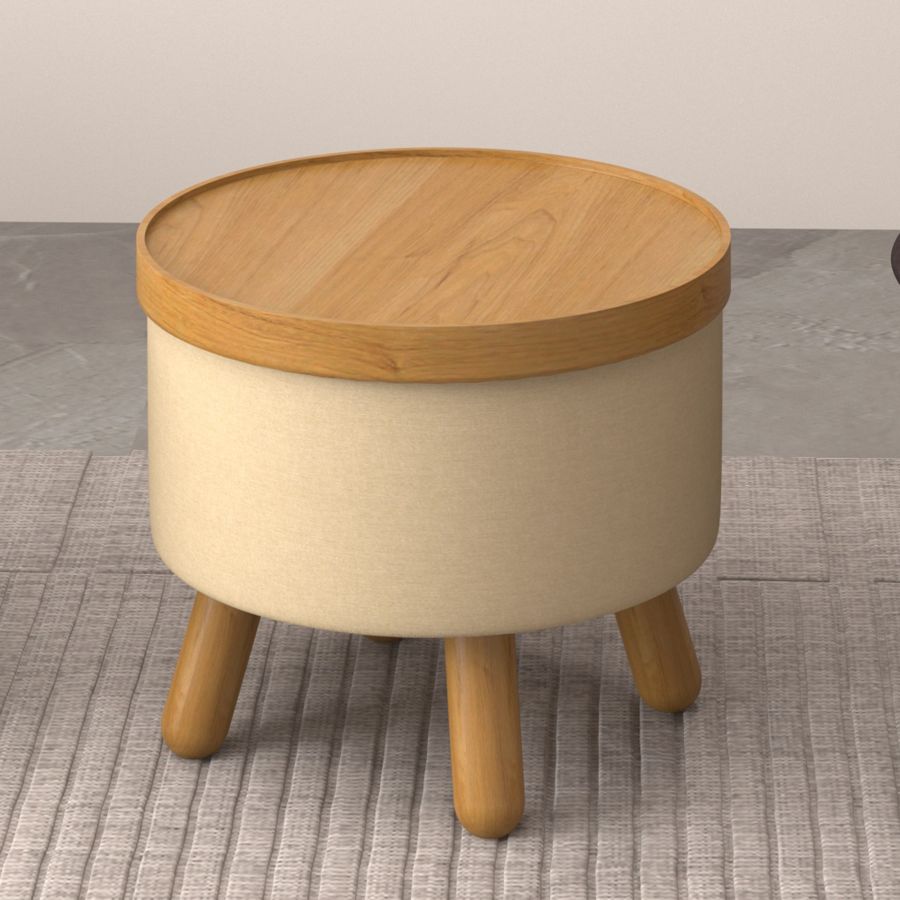 Betsy Round Storage Ottoman with Tray in Beige and Natural - Image 8
