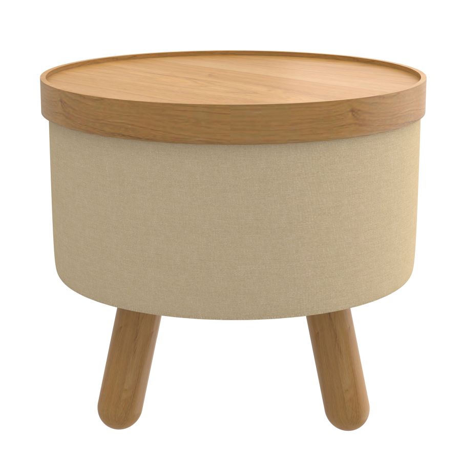 Betsy Round Storage Ottoman with Tray in Beige and Natural - Image 7