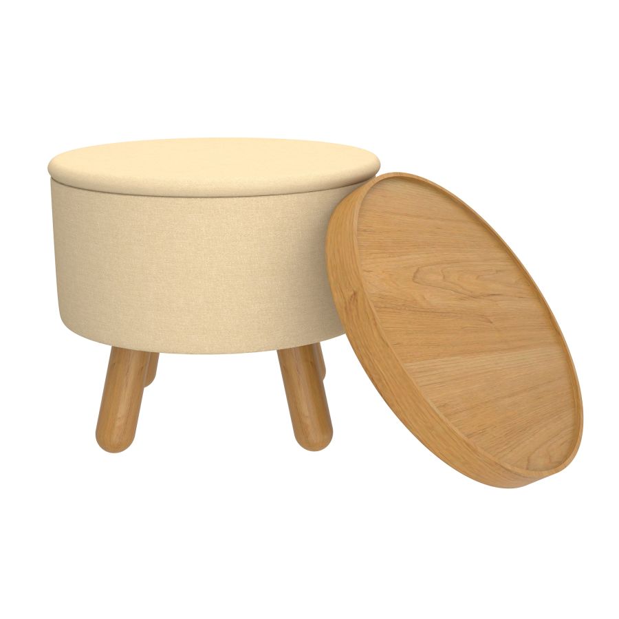 Betsy Round Storage Ottoman with Tray in Beige and Natural - Image 6