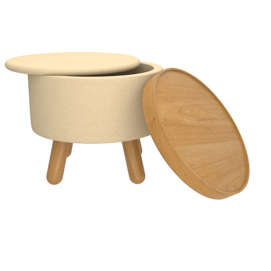Betsy Round Storage Ottoman with Tray in Beige and Natural - Image 5