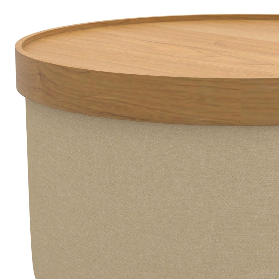 Betsy Round Storage Ottoman with Tray in Beige and Natural - Image 3