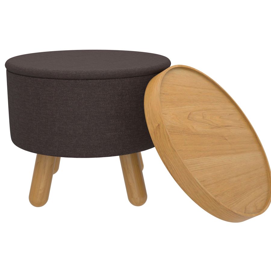 Betsy Round Storage Ottoman with Tray in Charcoal and Natural - Image 6