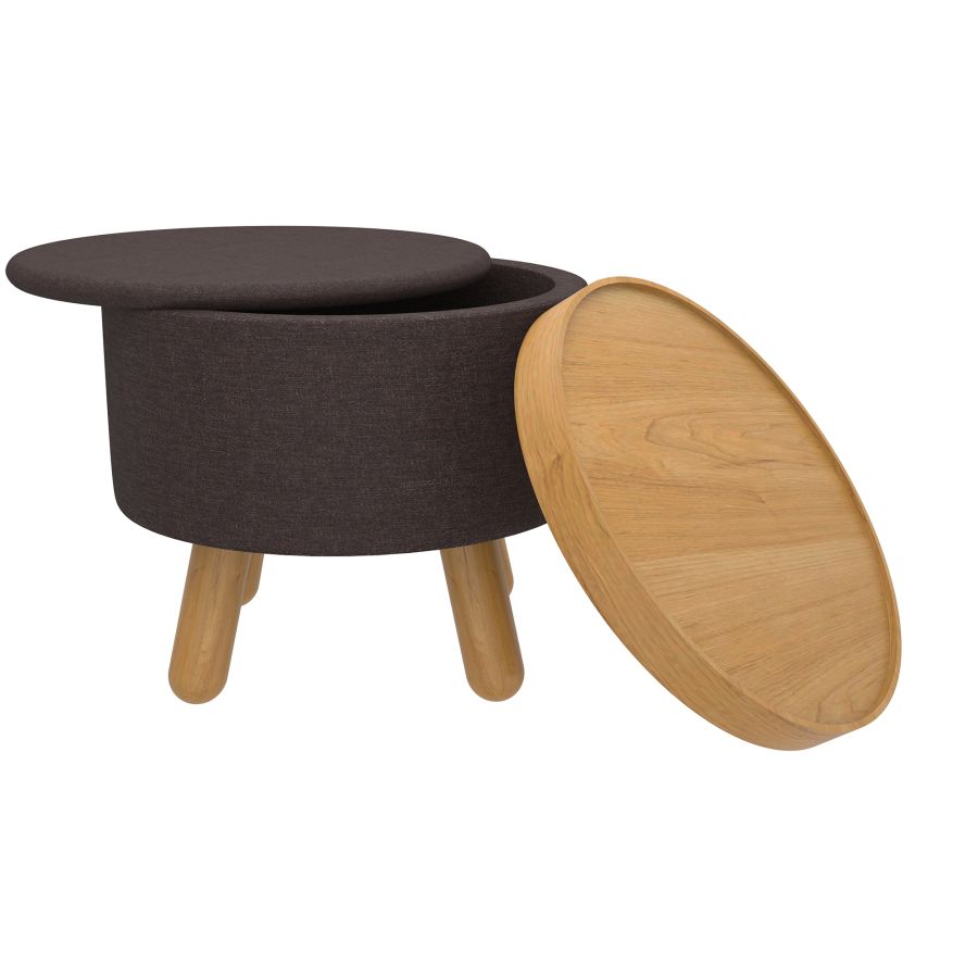 Betsy Round Storage Ottoman with Tray in Charcoal and Natural - Image 5