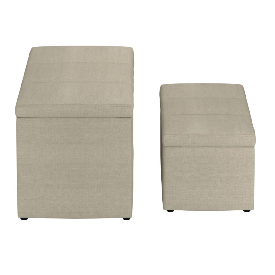 Levi 2pc Rectangular Storage Ottoman Bench Set in Beige Fabric - Image 6