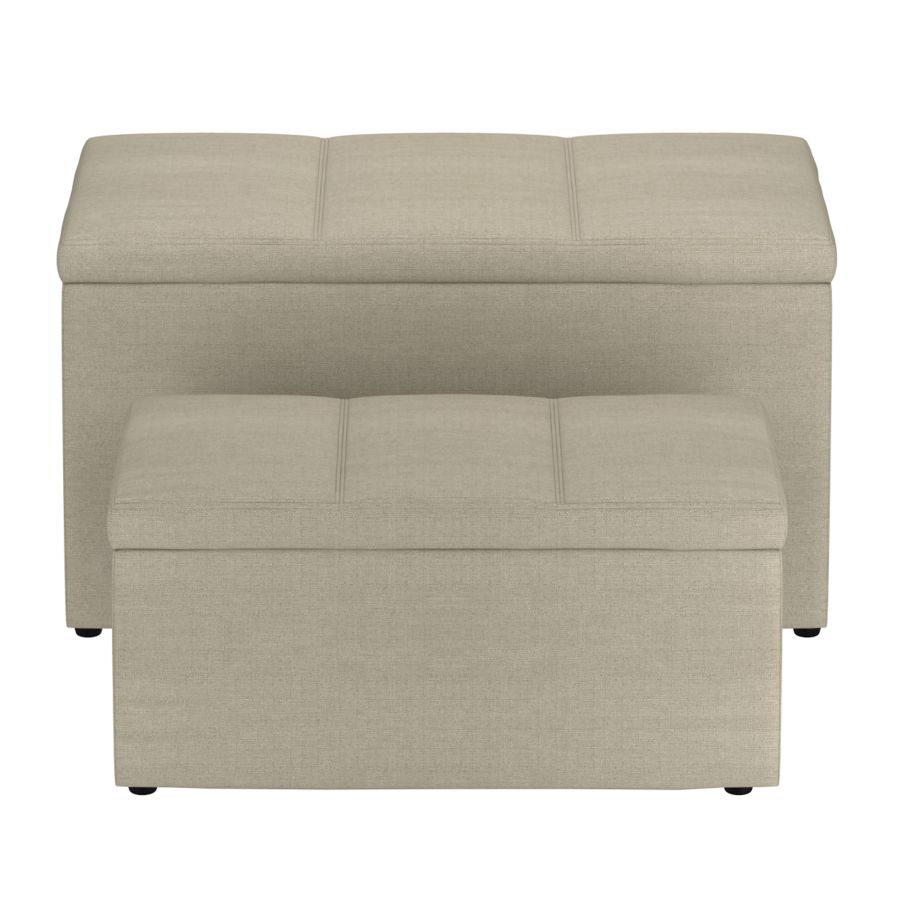 Levi 2pc Rectangular Storage Ottoman Bench Set in Beige Fabric - Image 5