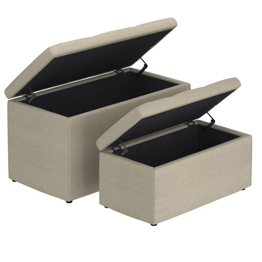 Levi 2pc Rectangular Storage Ottoman Bench Set in Beige Fabric - Image 4