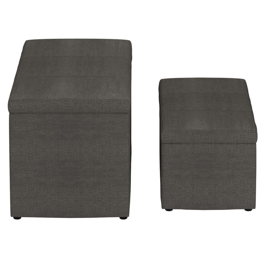 Levi 2pc Rectangular Storage Ottoman Bench Set in Charcoal Fabric - Image 6