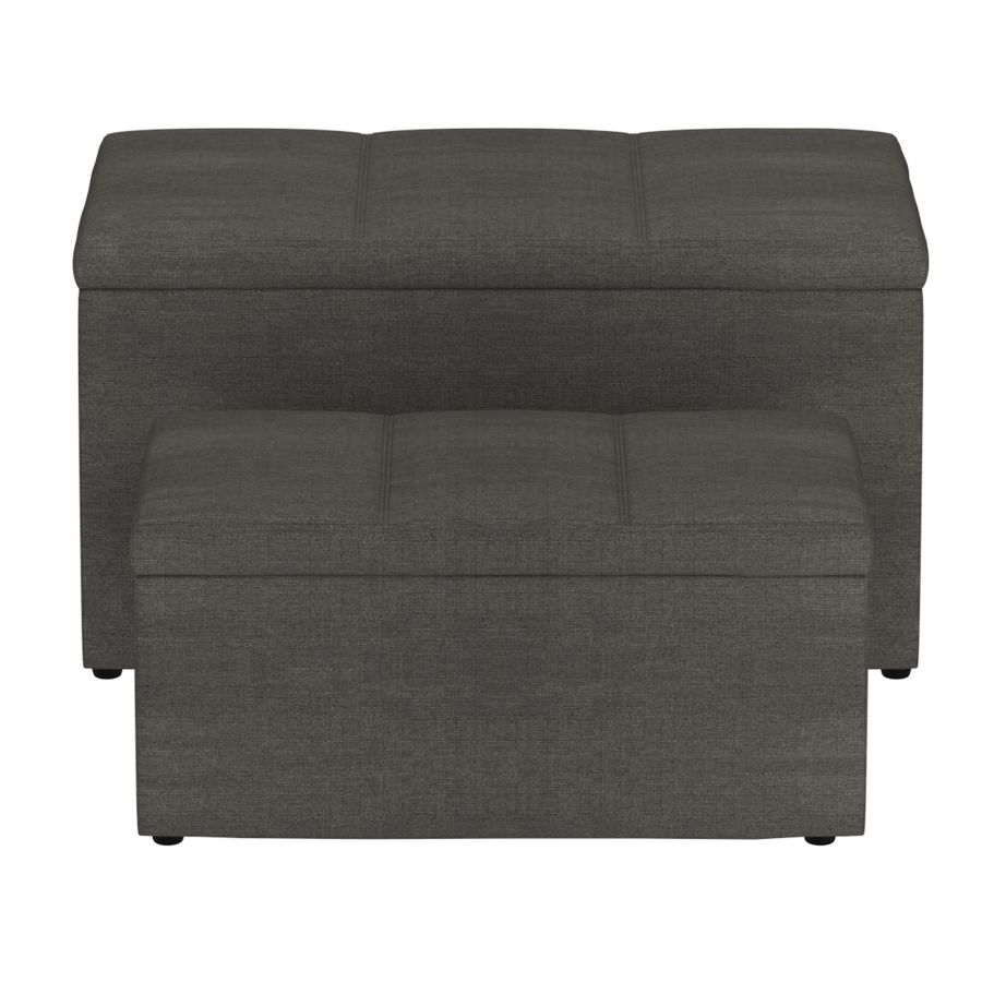 Levi 2pc Rectangular Storage Ottoman Bench Set in Charcoal Fabric - Image 5