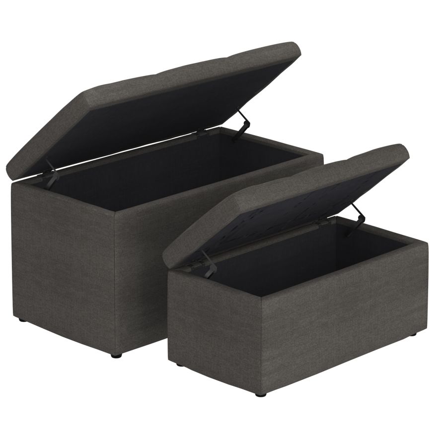 Levi 2pc Rectangular Storage Ottoman Bench Set in Charcoal Fabric - Image 4