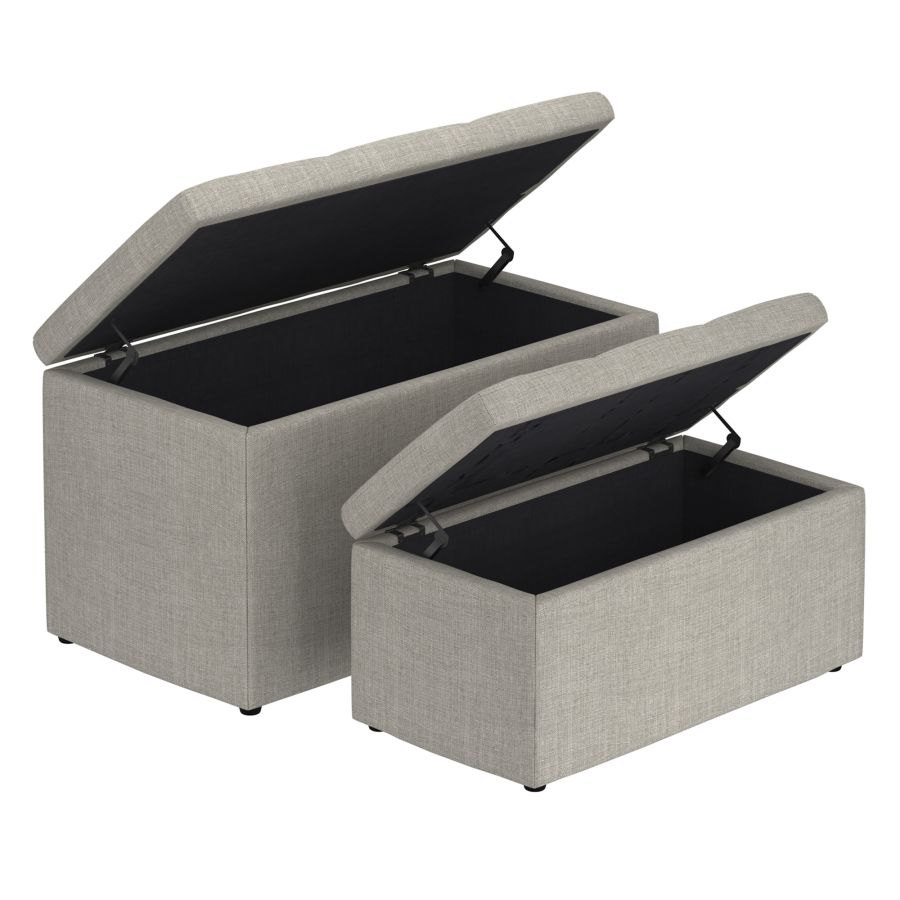 Levi 2pc Rectangular Storage Ottoman Bench Set in Light Grey Fabric - Image 4