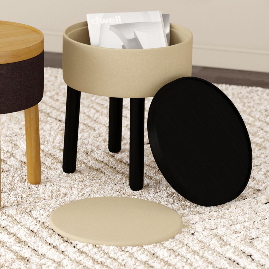 Polly Round Storage Ottoman with Tray in Beige and Black - Image 8
