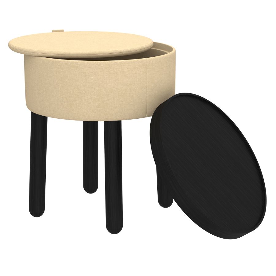 Polly Round Storage Ottoman with Tray in Beige and Black - Image 7