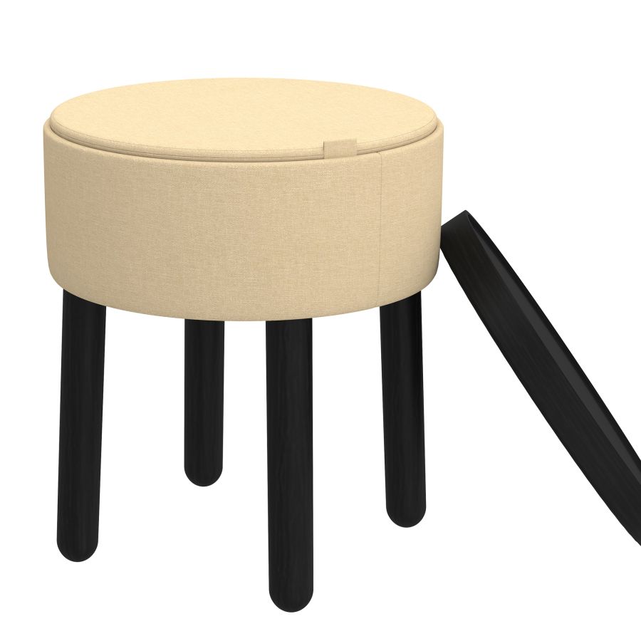 Polly Round Storage Ottoman with Tray in Beige and Black - Image 5