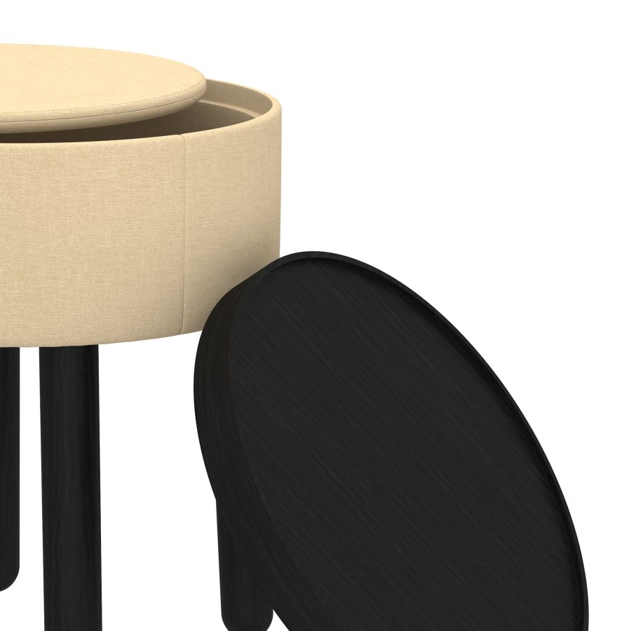 Polly Round Storage Ottoman with Tray in Beige and Black - Image 4