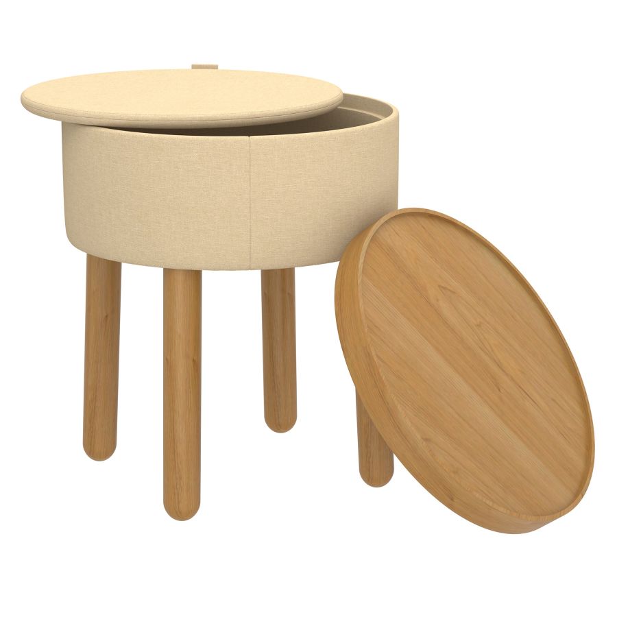 Polly Round Storage Ottoman with Tray in Beige and Natural - Image 7