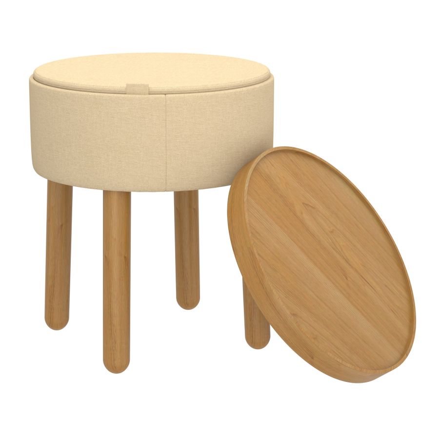 Polly Round Storage Ottoman with Tray in Beige and Natural - Image 5