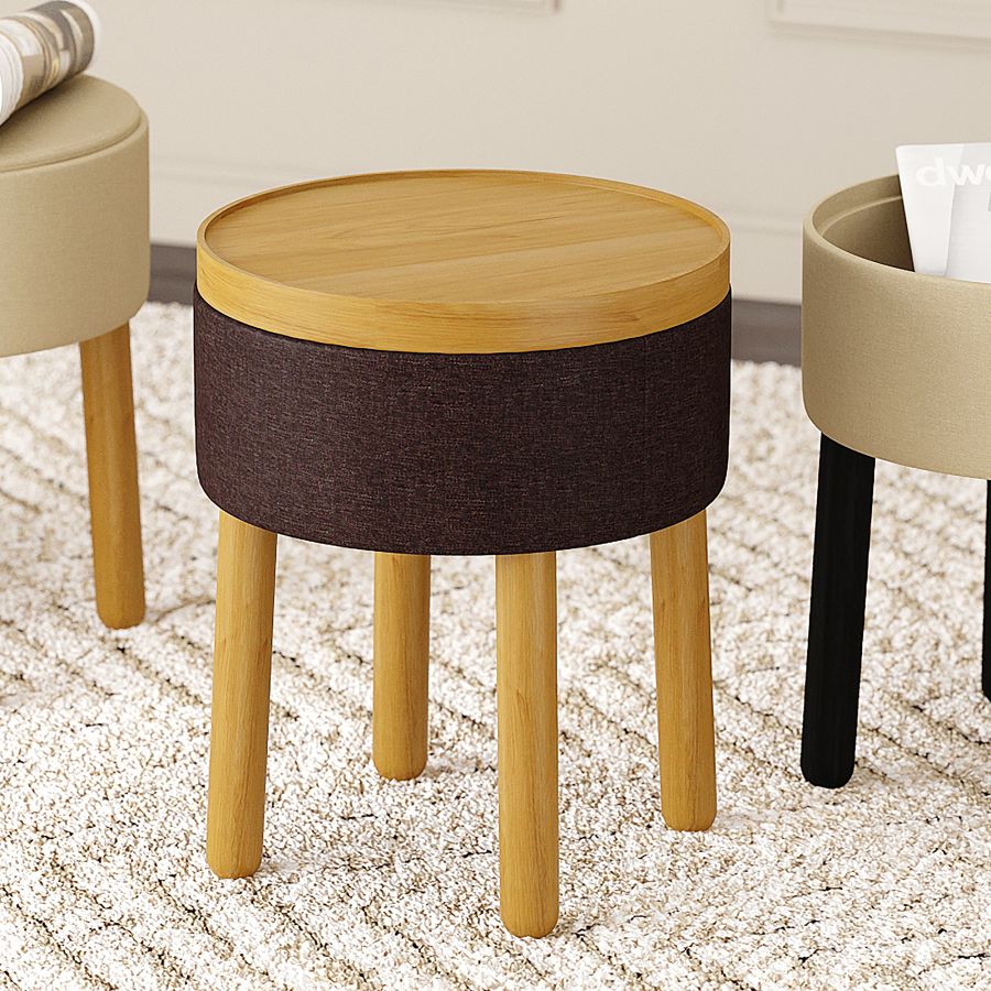 Polly Round Storage Ottoman with Tray in Charcoal and Natural - Image 8