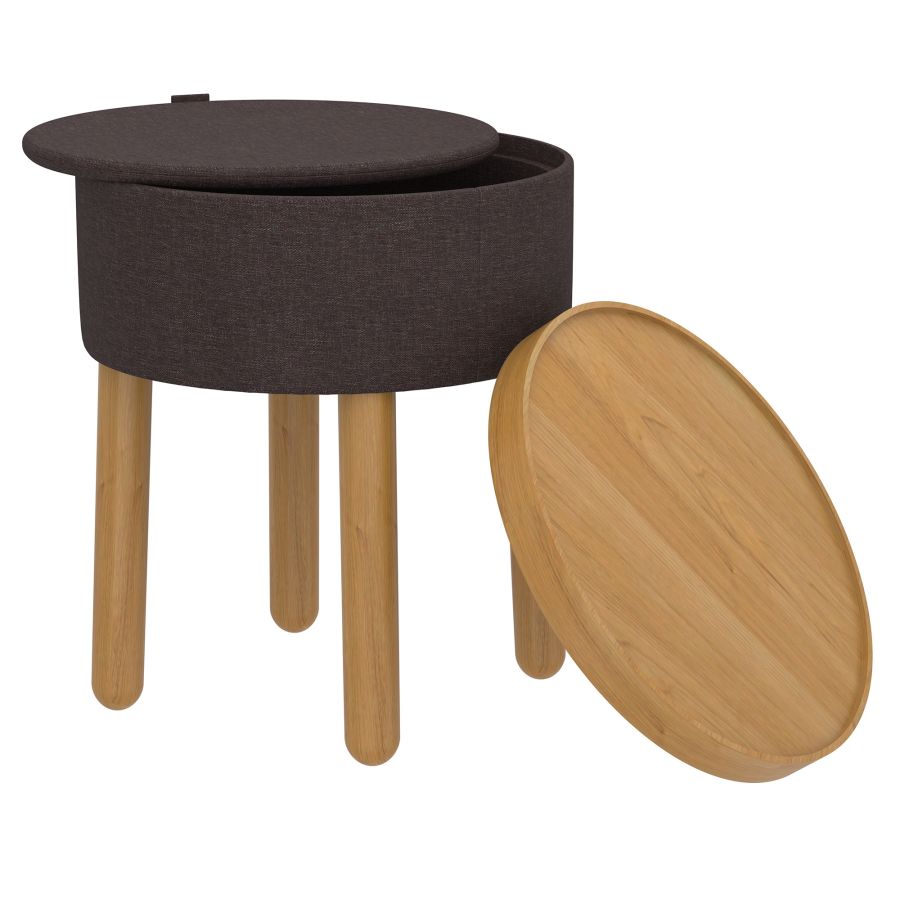 Polly Round Storage Ottoman with Tray in Charcoal and Natural - Image 7