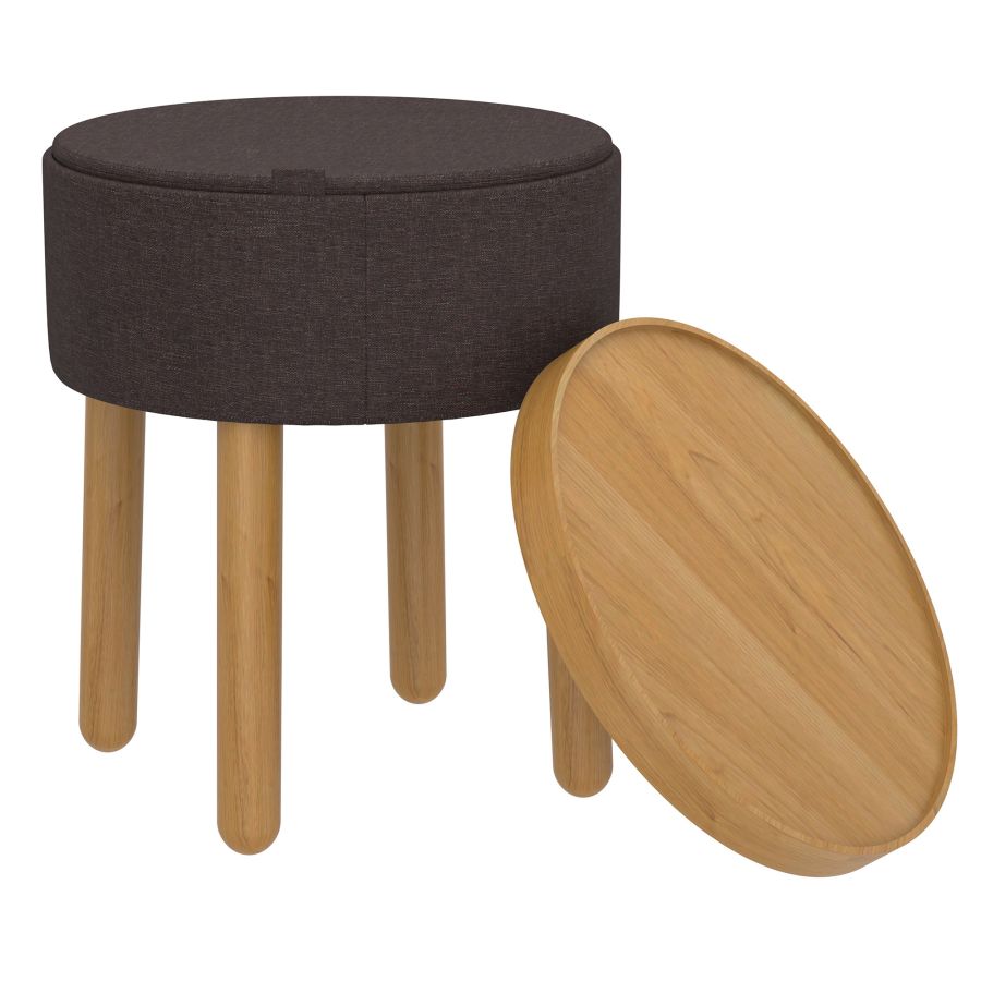 Polly Round Storage Ottoman with Tray in Charcoal and Natural - Image 5