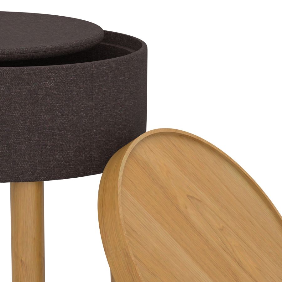 Polly Round Storage Ottoman with Tray in Charcoal and Natural - Image 4