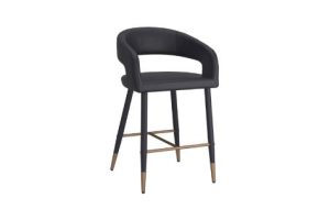 Crimson 26" Counter Stool, Set of 2, in Black Faux Leather and Black and Aged Gold